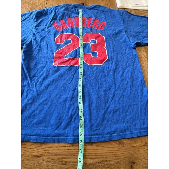 Ryne Sandberg Blue T SHIRT Jersey Chicago Cubs #23 Adult Measured Cooperstown - Picture 9 of 11